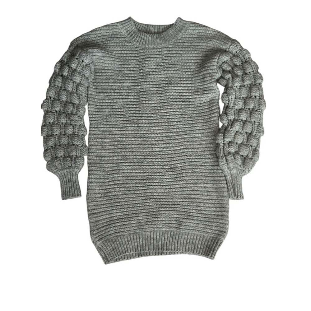 Dee Elly Gray Knit Dress Long Sleeve Popcorn Oversized Sweater Dress Med